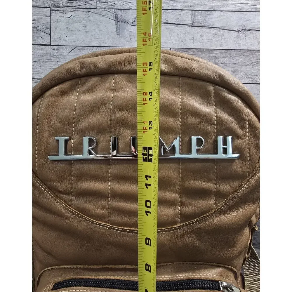 Custom One-of-a-Kind Triumph Moto & Auto Leather Backpack - Vintage Badges
